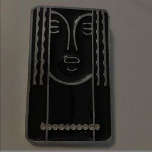 Vintage Marked RITZ Pewter Art Deco Brooch Pin or Pendant Black Enamel Face